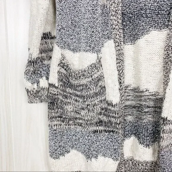 Cynthia Rowley | Black White & Grey Open Front Knit Cardigan Size Large - Picture 4 of 6